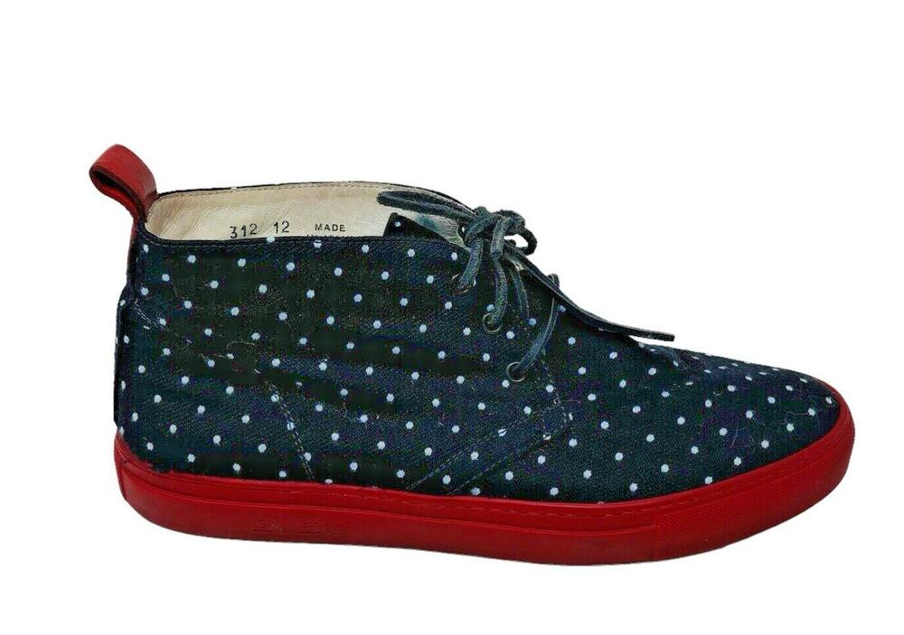 Del‎ Toro Sneakers Men's 12 Blue White Polka Dots Red Soles Alto Chukka Laces